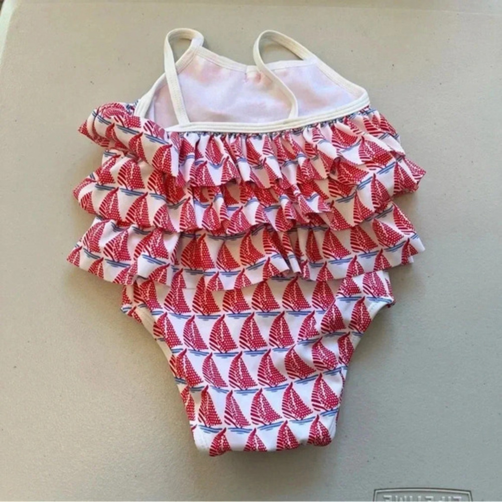 Janie and Jack Red Sailboat Ruffle Swimsuit - Picture 2 of 4